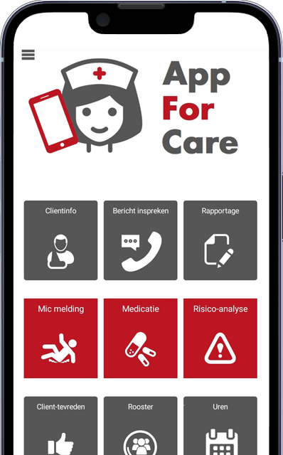 App for Care hoofdmenu