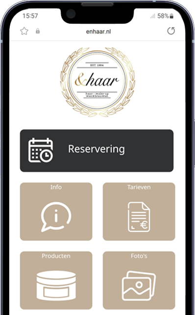 Hoofdmenu reserveringssysteem voor salons