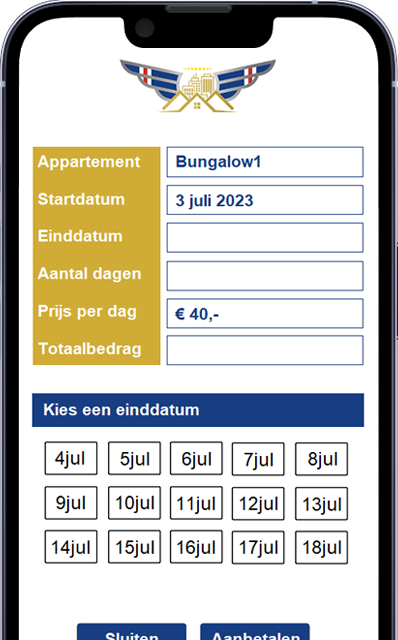 Vakantieapp reservering selektie