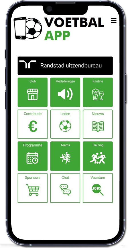 Voetbal app hoofdmenu