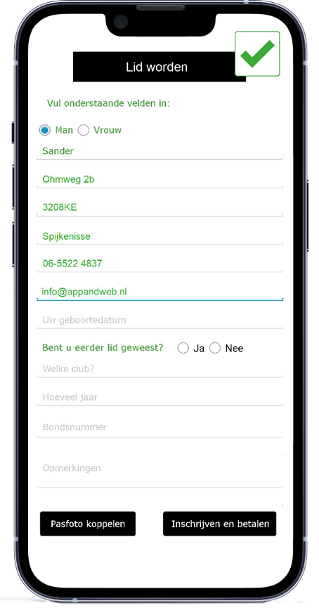 Voetbal app leden registreren