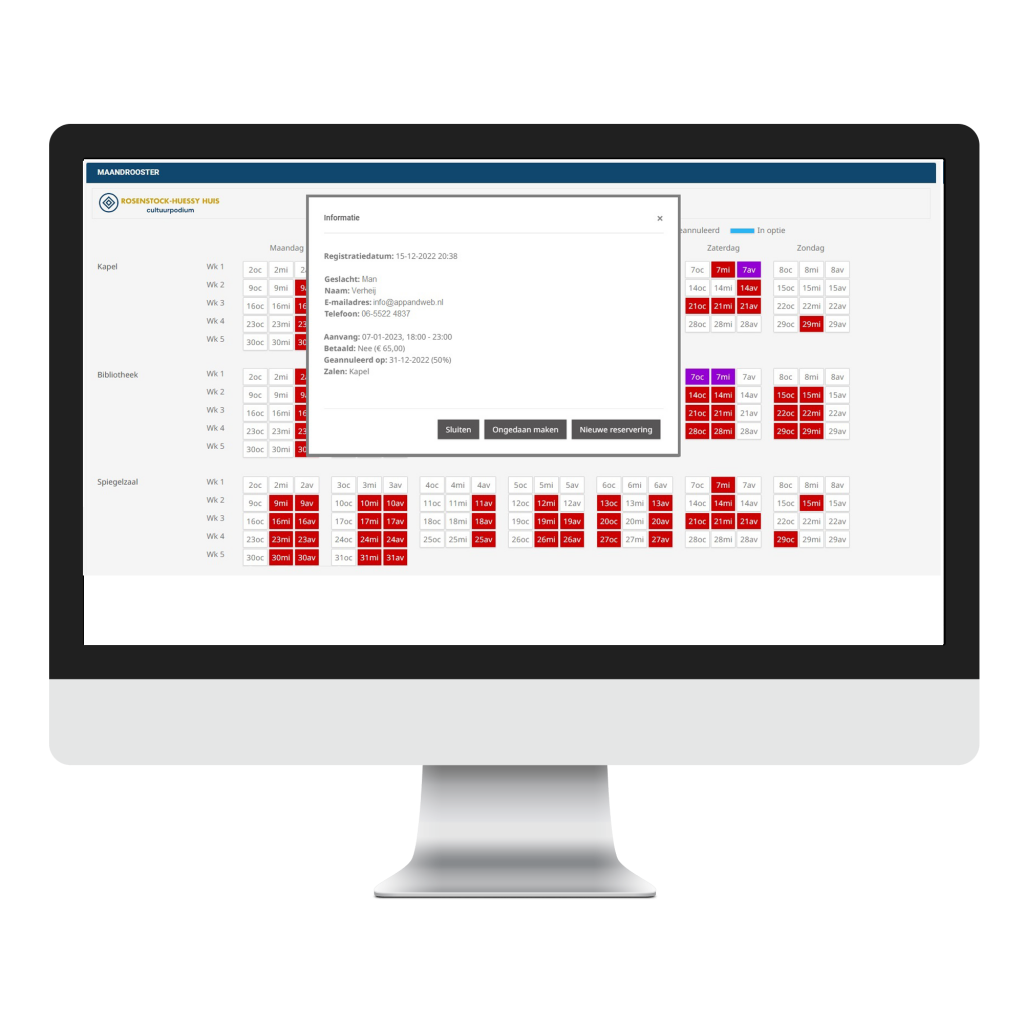 Zaalreservering informatie overzicht