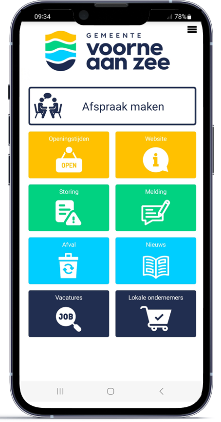 Gemeente app hoofdmenu