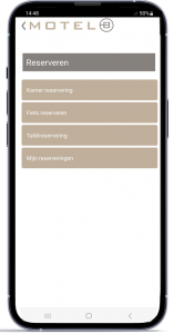 Motel mobiele applicatie reserveren hoofdmenu