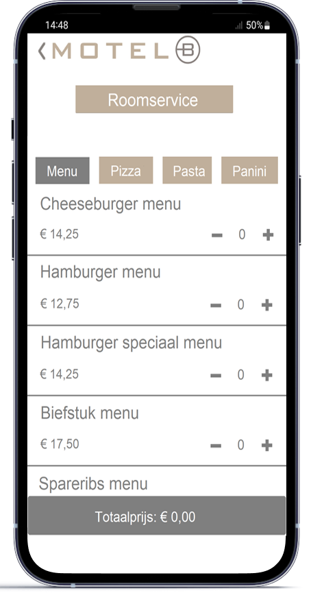 Motel mobiele applicatie roomservice