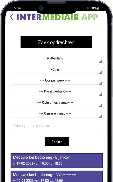 Intermediair app zoekopdrachten