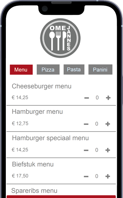 Restaurant app menu kaart
