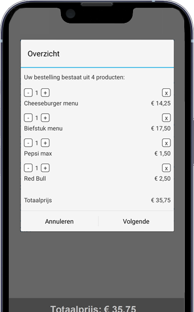 restaurant app overzicht bestelling