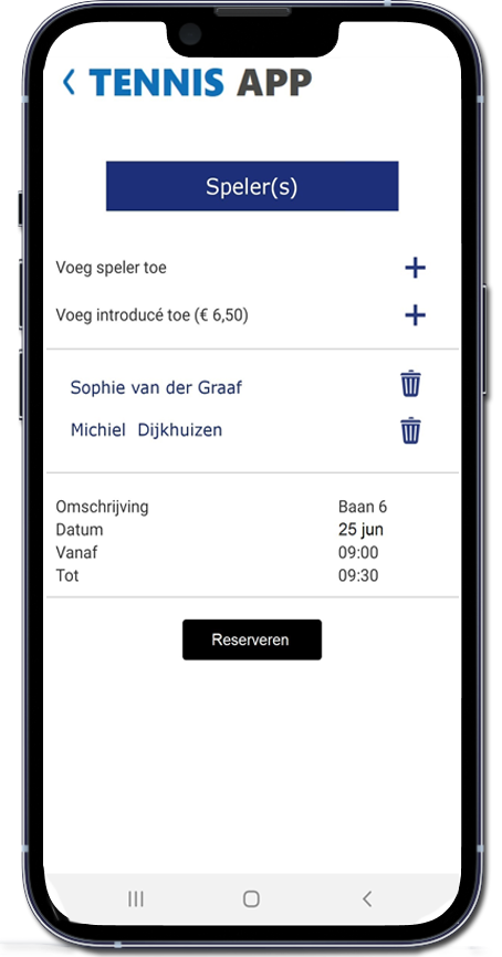 Tennisapp spelers toevoegen