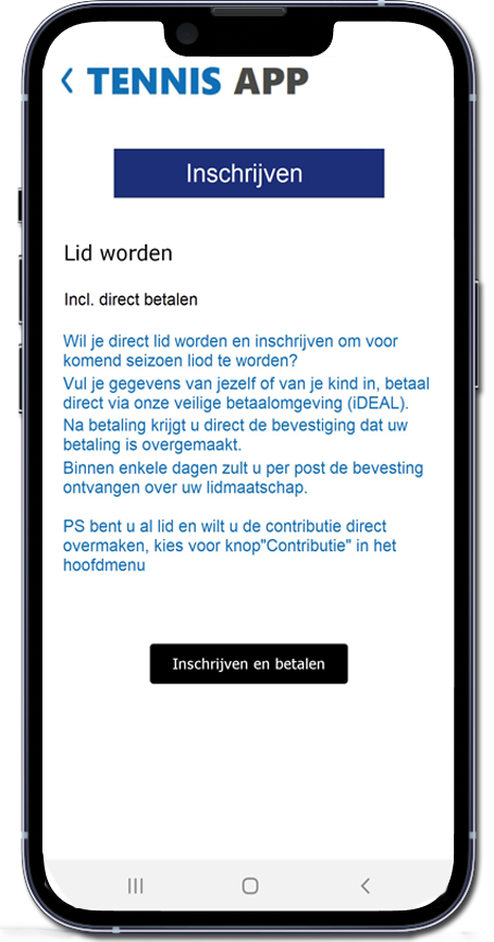 Tennis app inschrijven