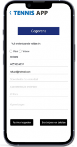 Tennisapp persoonlijke gegevens