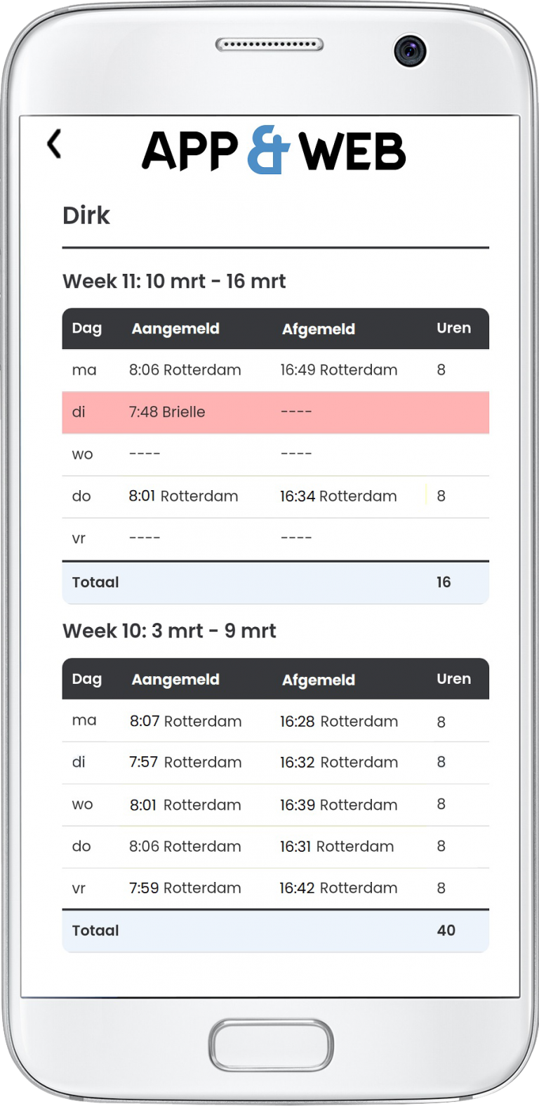 Appandweb Urenregistratie App