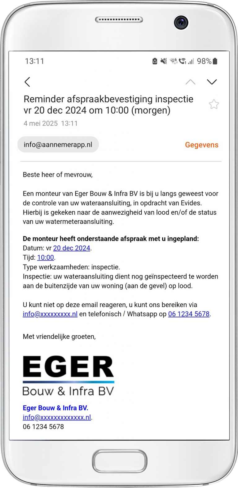 Email bevestigen afspraak