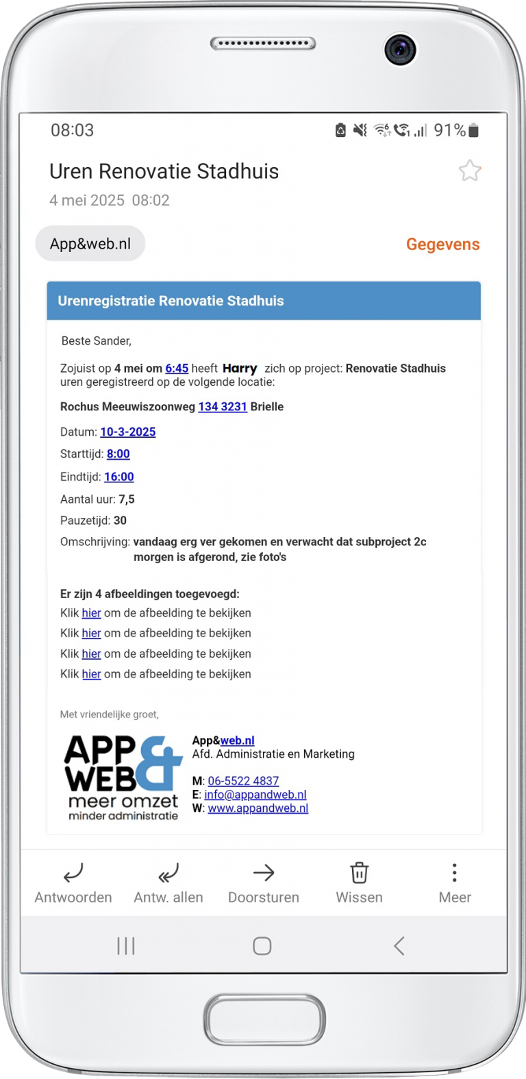 Email urenregistratie